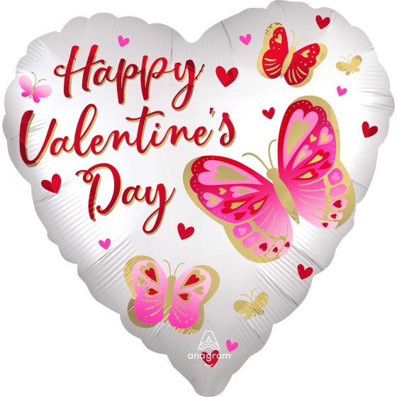 Standard XL Happy Valentines Day Satin Butterflies Foil Balloon - 45cm