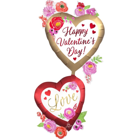 Giant Multi-Balloon Happy Valentines Day Satin Watercolour Floral Foil Balloon - 63cm x 132cm