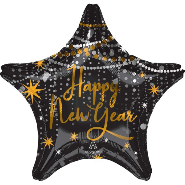 Standard Extra Large Happy New Year Midnight Hours Star Shape Foil Balloon - 45cm