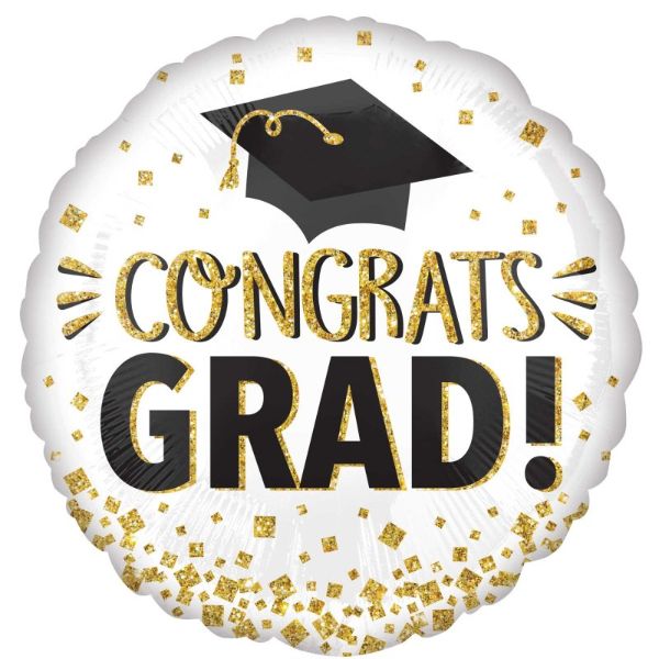 Gold Glitter Standard Congrats Graduation Foil Balloon - 45cm