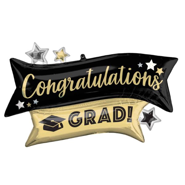 SuperShape Congratulations Grad Gold & Black Foil Balloon - 96cm x 58cm