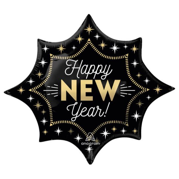 SuperShape Extra Large Happy New Year Midnight Glam Burst Foil Balloon - 88cm x 73cm