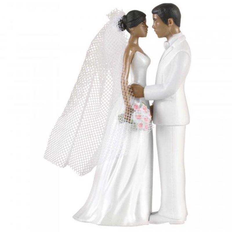 African American Bride & Groom Plastic Cake Topper - 11cm