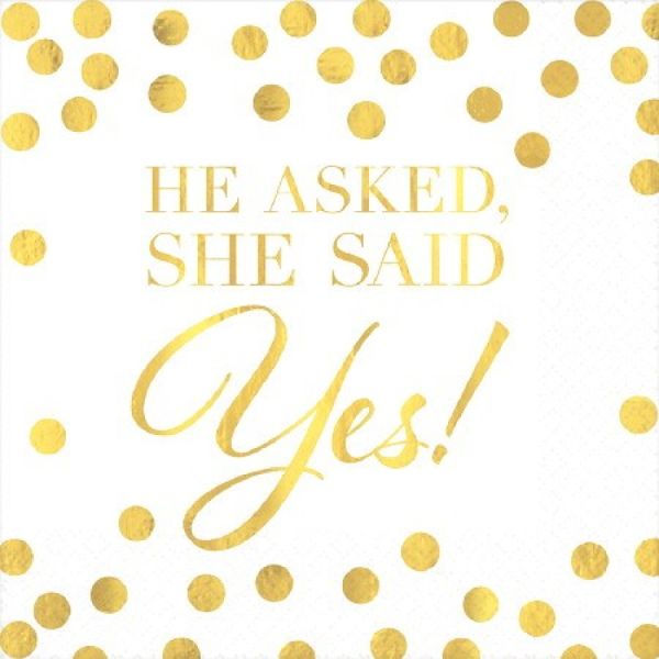 16 Pack She Said Yes Napkins - 25cm x 25cm