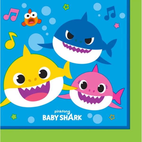 16 Pack Baby Shark Beverage Napkins