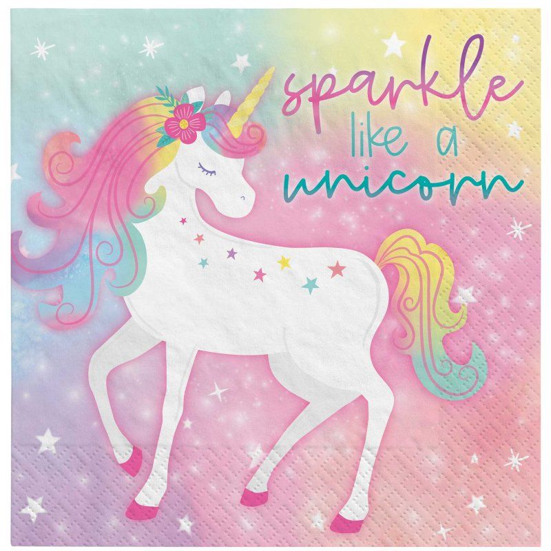 16 Pack Enchanted Unicorn Lunch Serviette Napkins