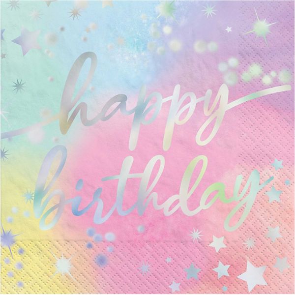 16 Pack Hot Stamped Luminous Birthday Iridescent Lunch Napkins