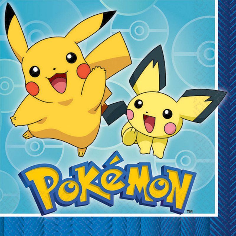 16 Pack Pokemon Core Lunch Serviette Napkins - 33cm x 33cm