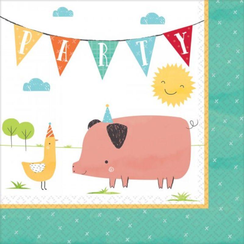 16 Pack Barnyard Birthday Lunch Napkins - 33cm x 33cm