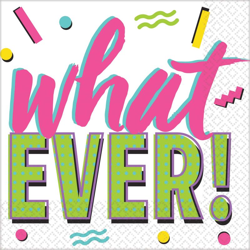 16 Pack Awesome Party 80s What Ever! Lunch Napkins - 33cm x 33cm