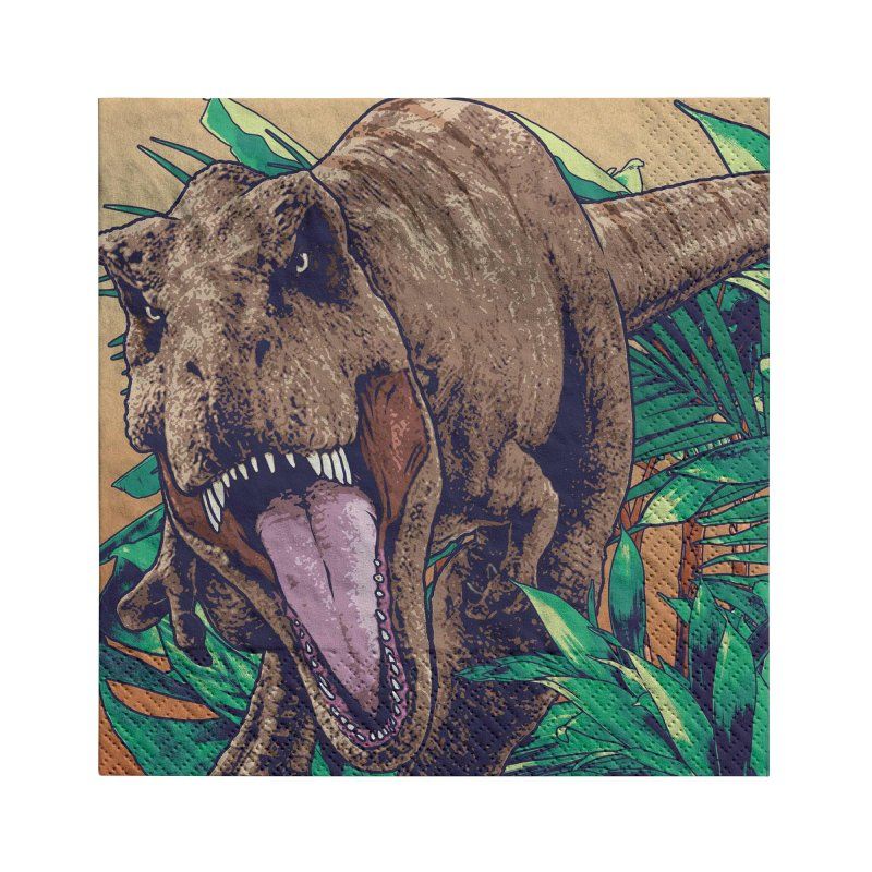 16 Pack Jurassic Into The Wild Lunch Serviette Napkins - 33cm x 33cm