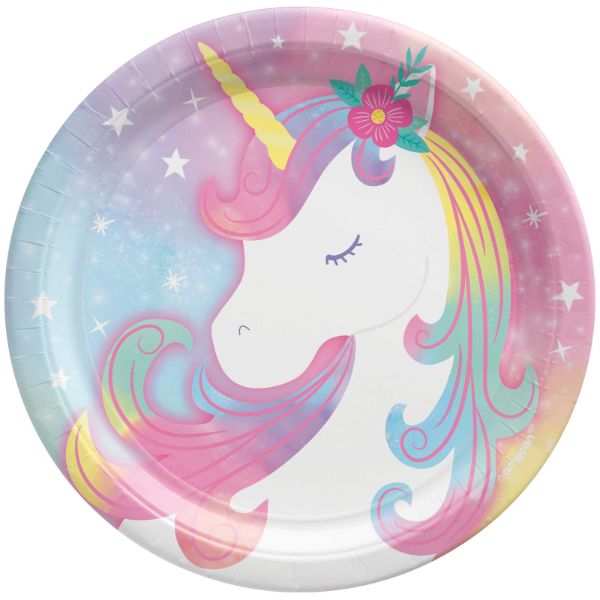 8 Pack Round Enchanted Unicorn Paper Plates