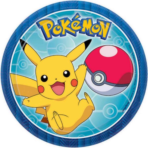 8 Pack Pokemon Core Round Paper Plates - 17cm