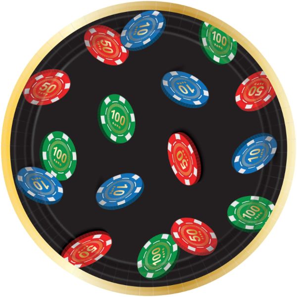 8 Pack Roll The Dice Casino Round Paper Plates - 17cm