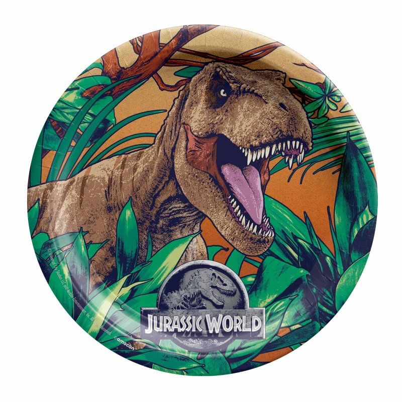 8 Pack Jurassic Into The Wild Round Paper Plates - 23cm