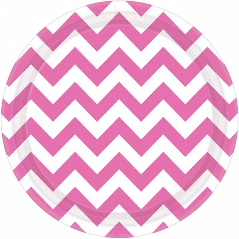 8 Pack New Pink Chevron Round Paper Plates - 23cm