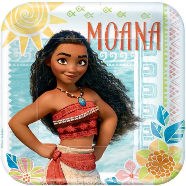 8 Pack Square Moana Paper Plates - 23cm