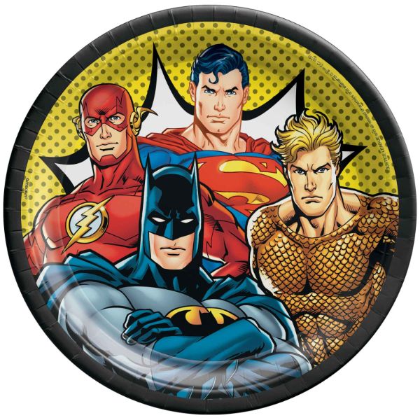 8 Pack Justice League Heroes Unite Round Paper Plates - 23cm