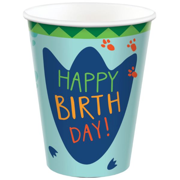 8 Pack Round Dino Party Dinosaur Birthday Paper Cups - 266ml