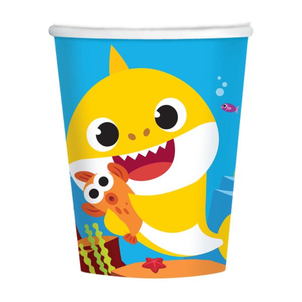 8 Pack Baby Shark Paper Cups - 266ml