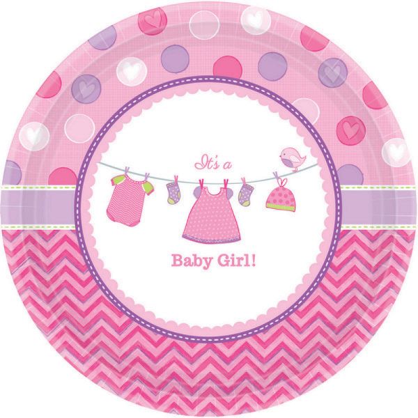 8 Pack Round Pink Its A Girl Baby Shower Plate - 26cm