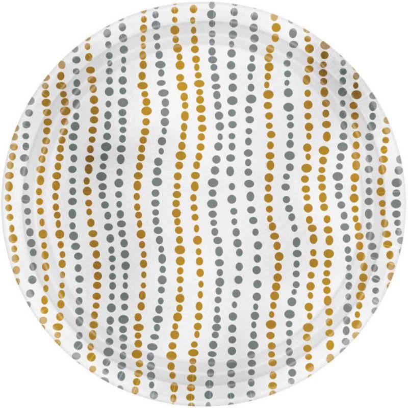 8 Pack Metallic Gold & Silver Modern Dot Round Paper Plates - 25cm