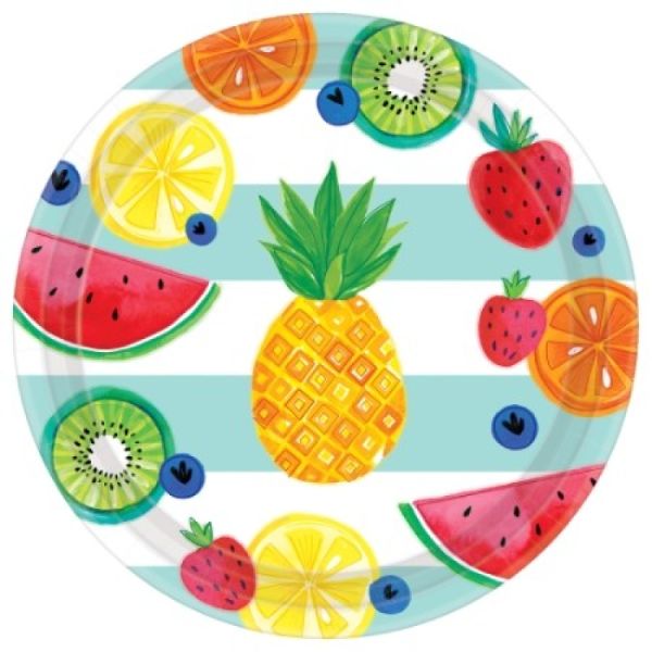 8 Pack Hello Summer Round Paper Plates - 26cm