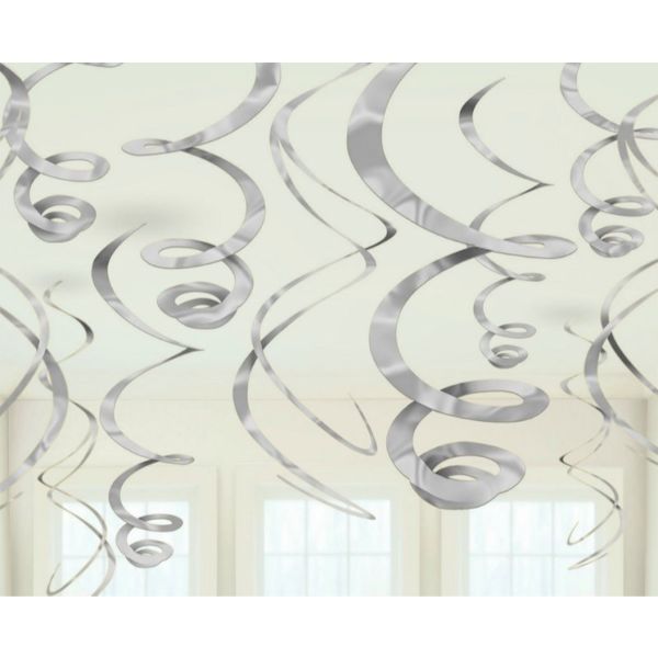 12 Pack Silver Plastic Swirl Decorations - 56cm