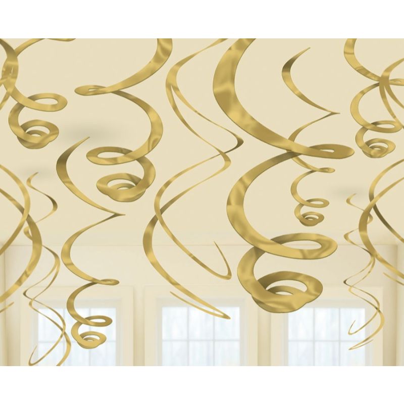 12 Pack Gold Plastic Swirl Decorations - 56cm