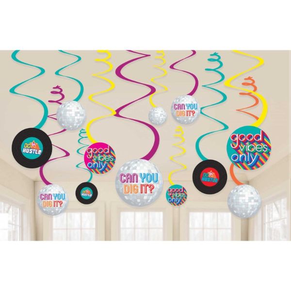 12 Pack Good Vibes 70s Hanging Swirl Decorations