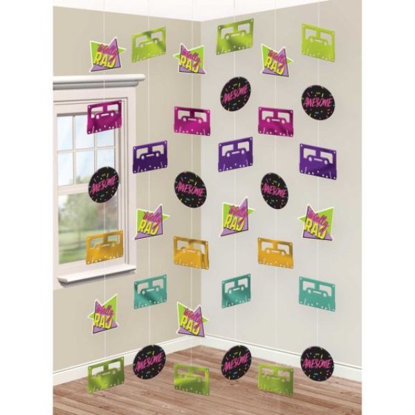 6 Pack 80s Awesome Party Hanging String Decorations - 2.13m