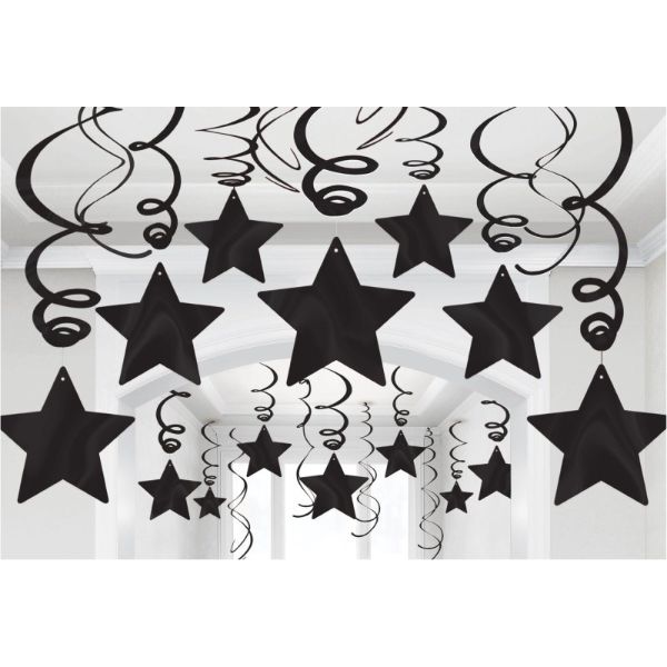 30 Pack Jet Black Shooting Stars Plastic Decorations