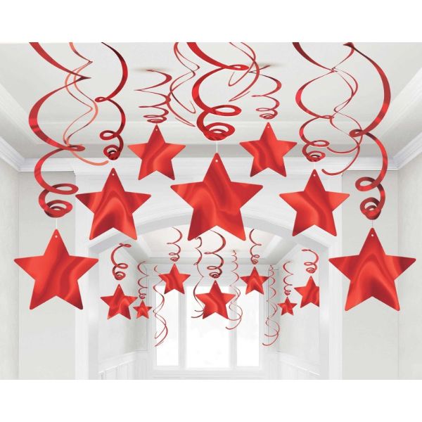 30 Pack Apple Red Shooting Stars Swirl Decorations