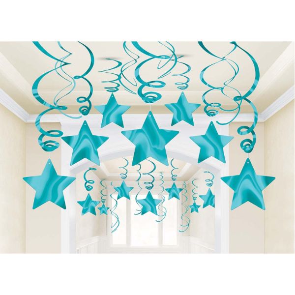 30 Pack Caribbean Blue Shooting Stars Swirl Decorations