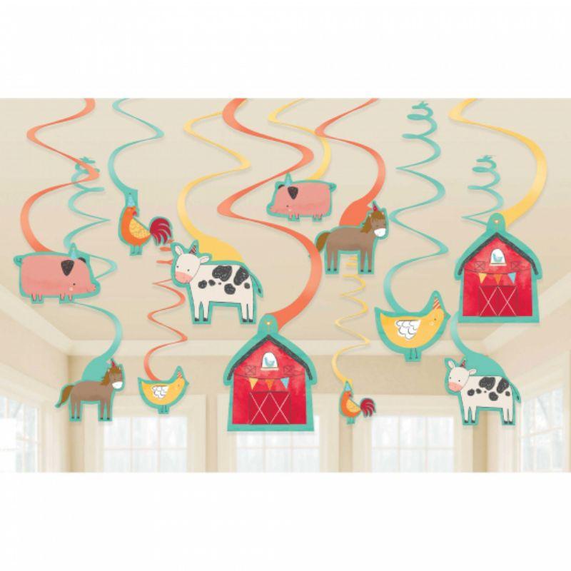 12 Pack Barnyard Birthday Hanging Swirl Decorations