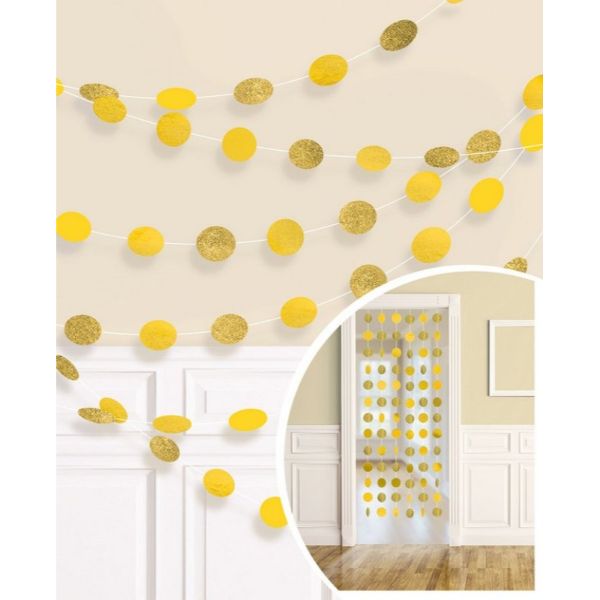 6 Pack Round Glitter Yellow String Decorations - 2.1m