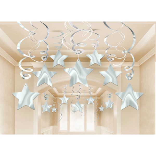 30 Pack Silver Shooting Stars Swirl Decorations