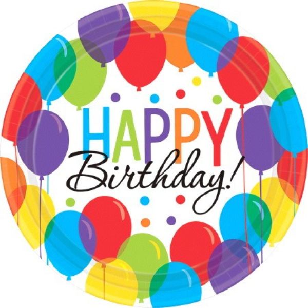 8 Pack Round Balloon Bash Paper Plates - 17cm