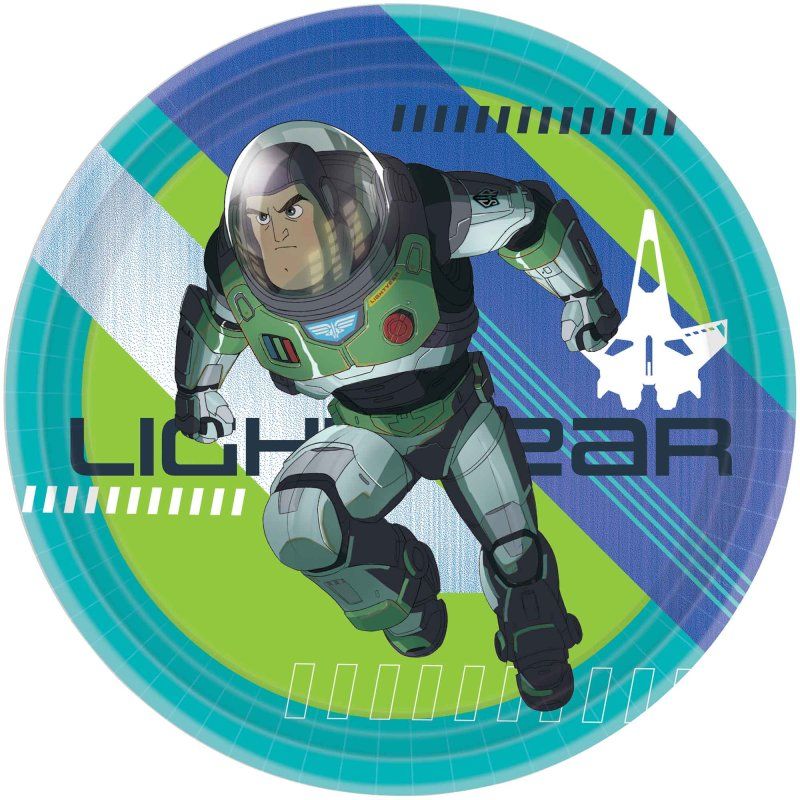 8 Pack Buzz Lightyear Round Paper Plates - 23cm