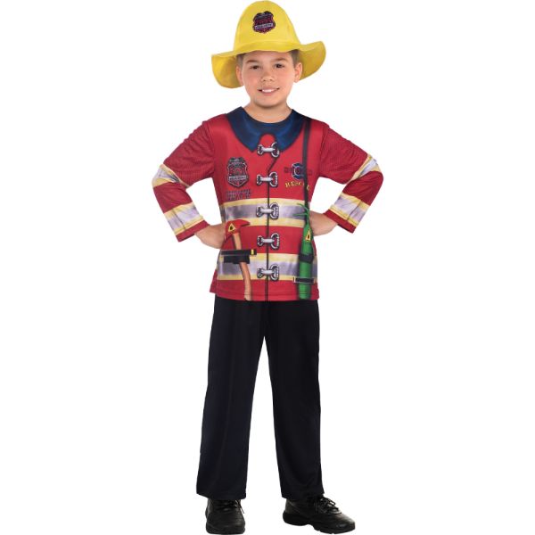 Sustainable Fire Fighter Printed Top & Hat Costume - (6 - 8 Years)