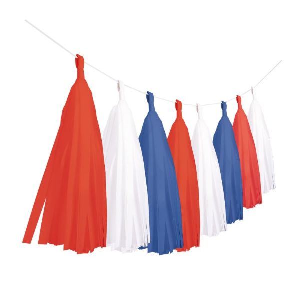 White / Red / Blue Patriotic Tassel Garland