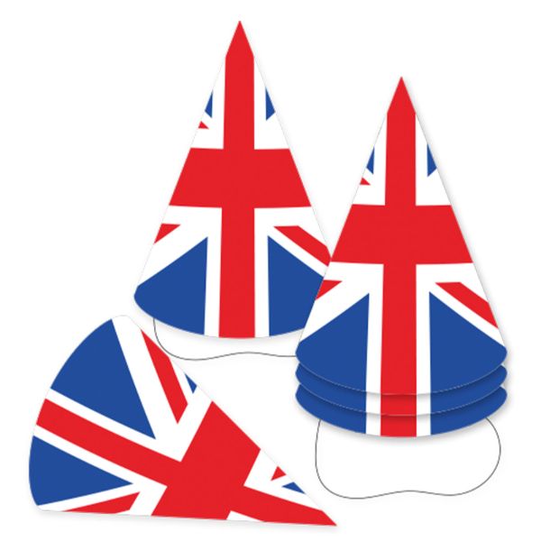 6 Pack Patriotic British Flag Cone Hats - 17cm