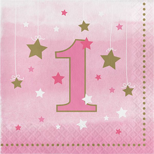16 Pack Little Star Girl One Birthday Lunch Napkins