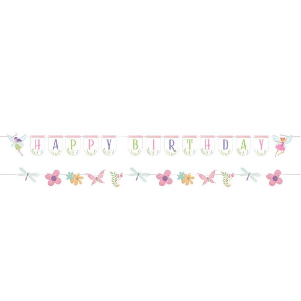 2 Pack Fairy Forest Happy Birthday Shaped Ribbon Banner - 8cm x 170cm