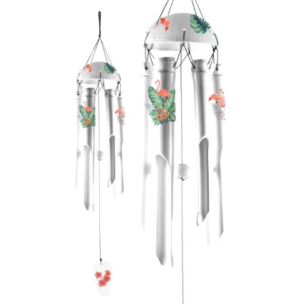 6 Tube White Bamboo Wind Chime with Flamingo Decal