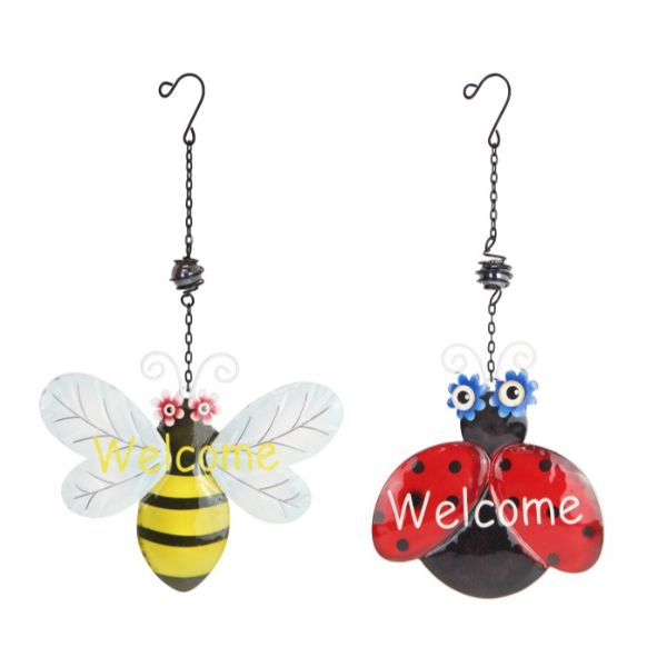 Bee Or Lady Bug Metal Hangers With Welcome Sign - 13cm