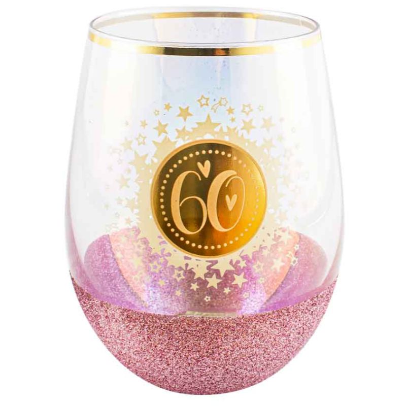 60 Pink Glitterati Stemless Glass - 600ml