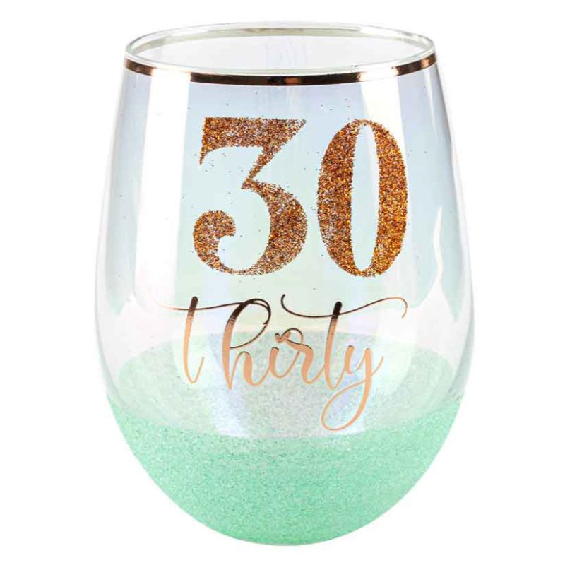 30 Green Glitter Stemless Glass - 600ml