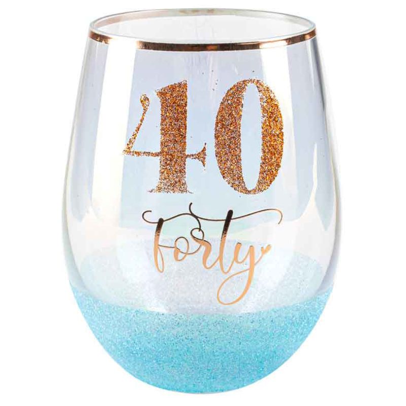 40 Blue Glitter Stemless Glass - 600ml