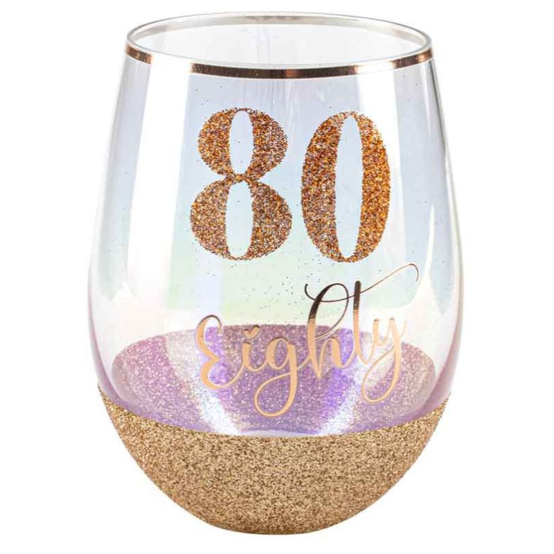 80 Pink Glitter Stemless Glass - 600ml